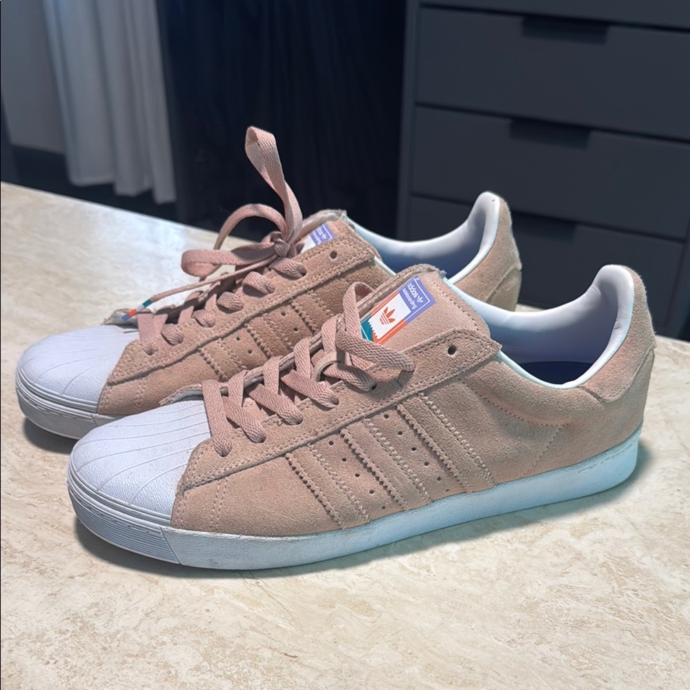 Adidas Blush Suede Sneakers with White Accents